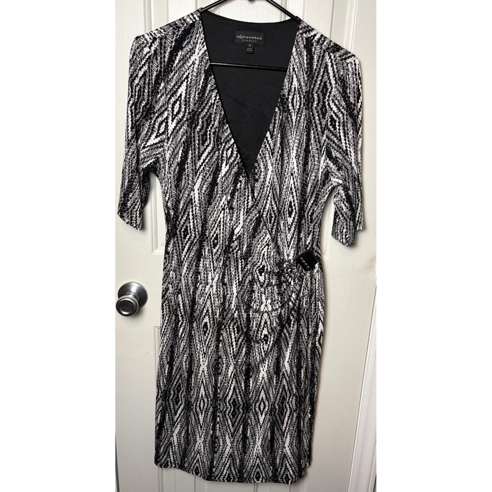 Connected Apparel Animal Print Faux-Wrap Dress Size 12 Wedding Office NWOT